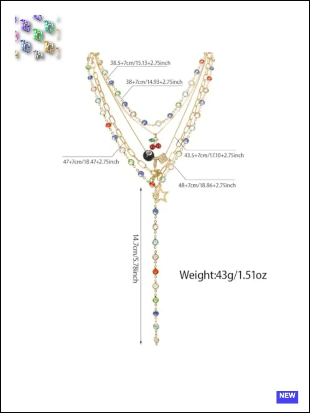 Layered Necklace Set with Cherry 8 Ball Leopard Dice Star Charms